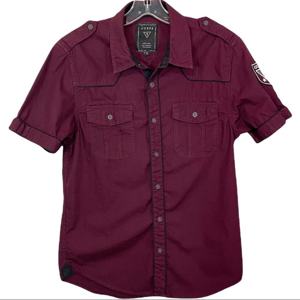 GUESS- Men's Button down Maroon Shirt- Size S - Picture 2 of 8